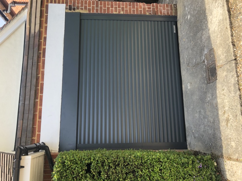 Gray roller garage door